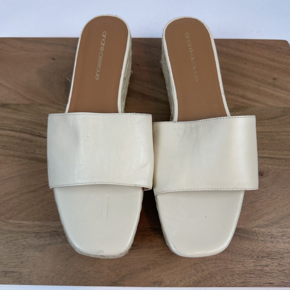 New Womens Andre Assous Sienna Ivory Leather Espadrille Platform Wedges Size 11